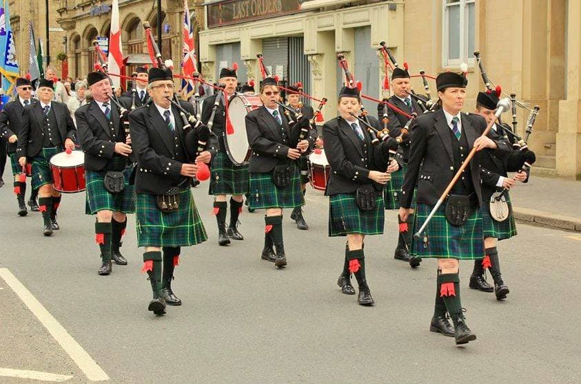 City of Bradford Pipe Band performing in Hunting Stewart tartan