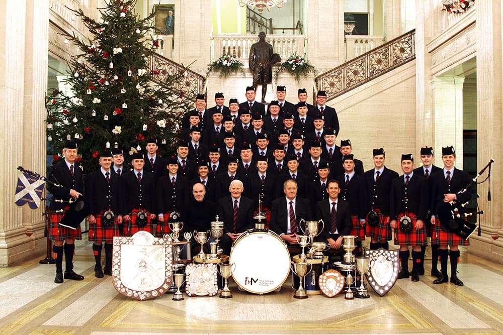 Field Marshal Montgomery Pipe Band with championship trophies